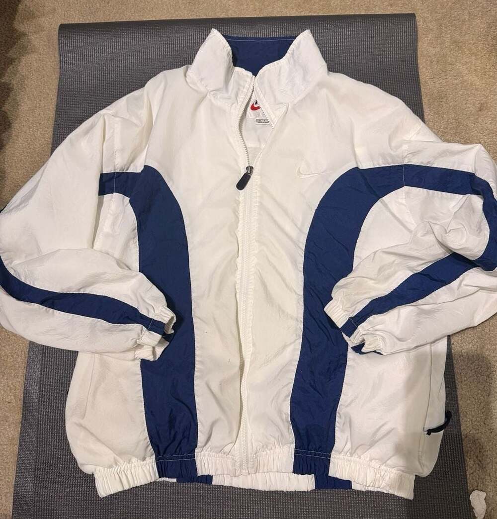 Vintage 90s Nike White and Blue Full Zip Windbreaker Track Jacket